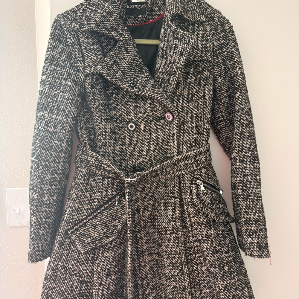 Express Women's Tweed Trench Coat with Belt